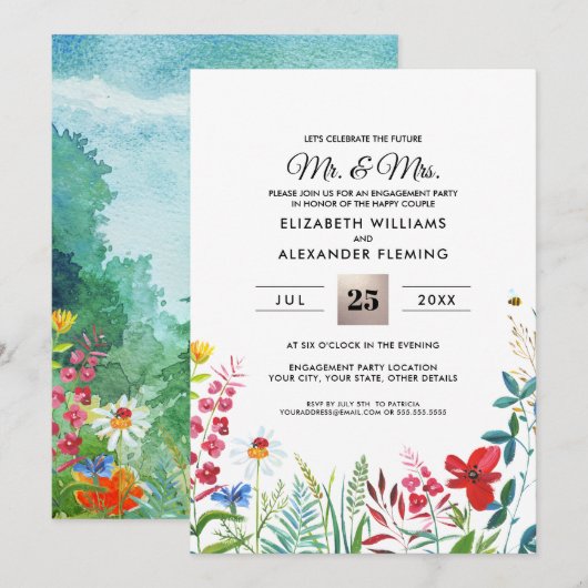 Wild Meadow Summer Forest Engagement Party nodigt Kaart (Voorkant / Achterkant)