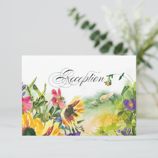 Wild Meadow Sunflower Wedding Reception Kaart (Staand voorkant)