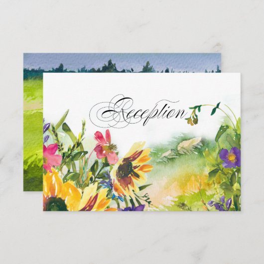 Wild Meadow Sunflower Wedding Reception Kaart (Voorkant / Achterkant)
