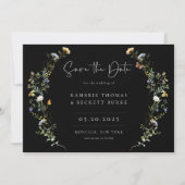 Wild Meadow Wreath Floral Foto Black Save The Date (Voorkant)