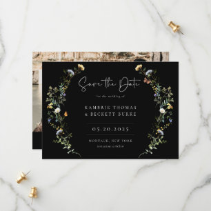 Wild Meadow Wreath Floral Foto Black Save The Date