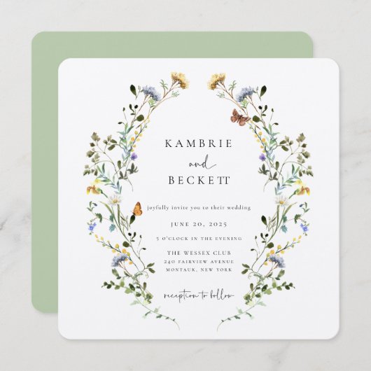 Wild Meadow Wreath Wedding Kaart (Voorkant / Achterkant)