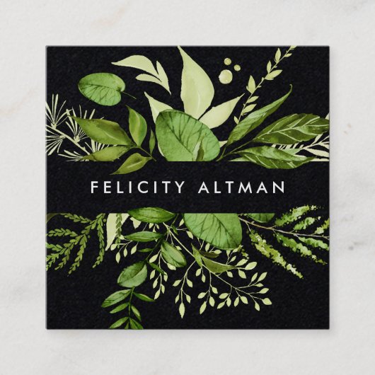 Wild Meadow | Zwart botanisch Vierkante Visitekaartje (Voorkant)