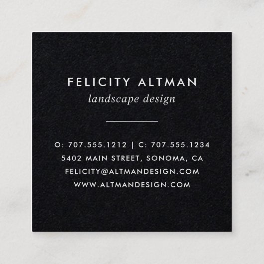 Wild Meadow | Zwart botanisch Vierkante Visitekaartje (Achterkant)