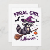 Wild meisje Halloween Griezeldonker Wasbeerverkled Feestdagenkaart (Voorkant / Achterkant)