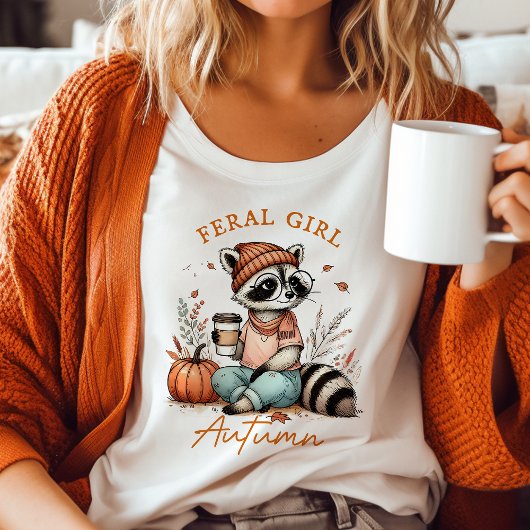 wild meisje herfst  wasbeer t-shirt