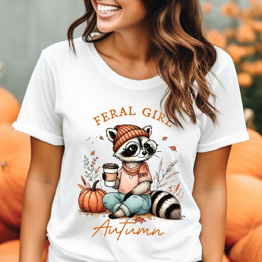 wild meisje herfst  wasbeer t-shirt