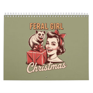 Wild meisje kerst opossum Kerstmis rommelig retro Kalender