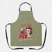 Wild meisje Kerstmis Opossum Kerstmis Rommel Retro Schort (Voorkant)
