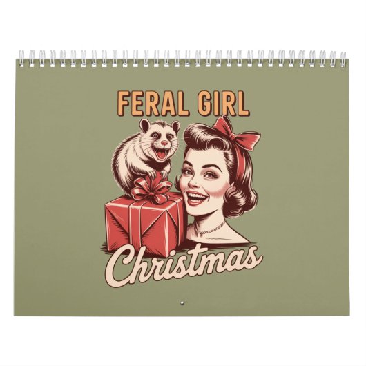 Wild meisje Kerstmis Opossum Xmas Rommel Retro Kalender (Hoes)