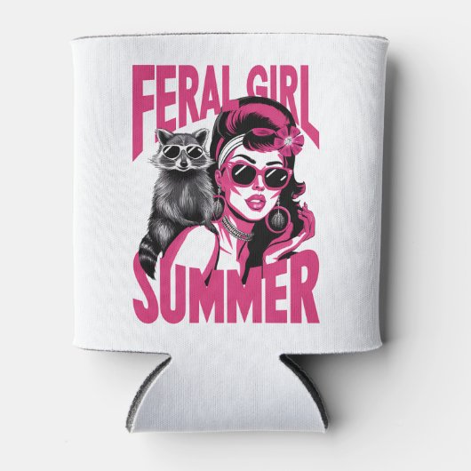 wild meisje zomer opossum grappige wasbeer blikjeskoeler (Voorkant)