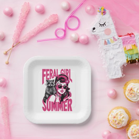  wild meisje zomer opossum grappige wasbeer papieren bordje (Feest)