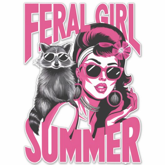  wild meisje zomer opossum grappige wasbeer sticker (Voorkant)