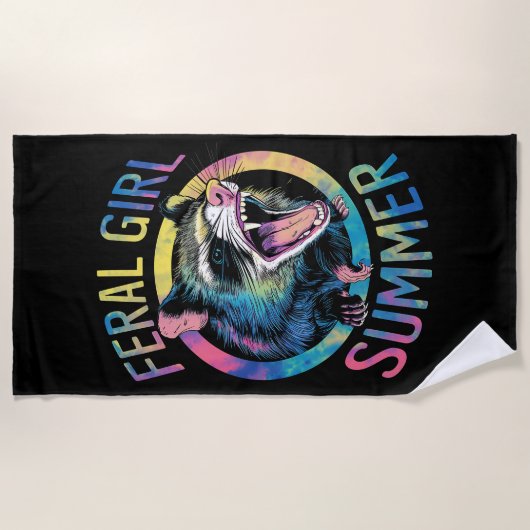 wild meisje zomer opossum tie dye wasbeer strandlaken (Voorkant)