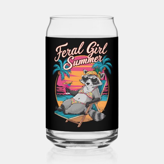 wild meisje zomer strand grappige wasbeer blikvorm glas (Achterkant)