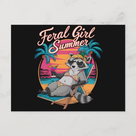 wild meisje zomer strand grappige wasbeer briefkaart (Voorkant)