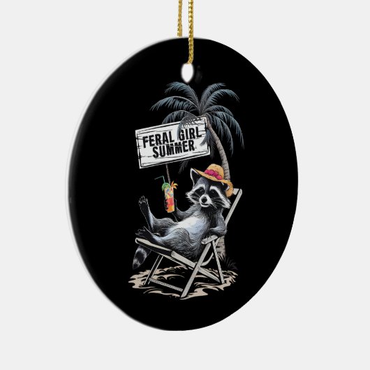 wild meisje zomer strand grappige wasbeer keramisch ornament (Rechts)