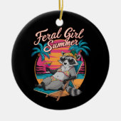 wild meisje zomer strand grappige wasbeer keramisch ornament (Voorkant)