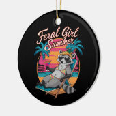 wild meisje zomer strand grappige wasbeer keramisch ornament (Links)