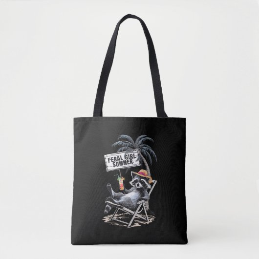 wild meisje zomer strand grappige wasbeer tote bag (Voorkant)