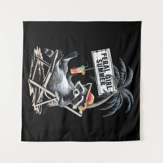 wild meisje zomer strand grappige wasbeer wandkleed (Voorkant (horizontaal))