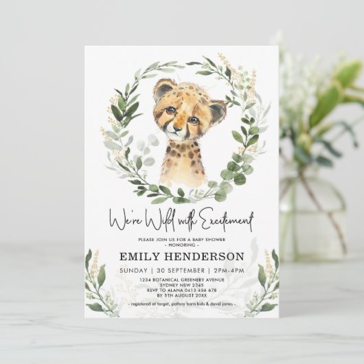 Wild met opwinding groen Leopard Baby shower Kaart (Staand voorkant)