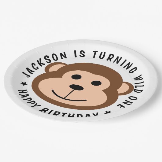 Wild Monkey Oerwoud Safari Dier Kids Verjaardag Papieren Bordje (Gekanteld)