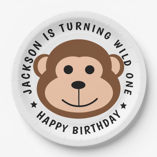 Wild Monkey Oerwoud Safari Dier Kids Verjaardag Papieren Bordje (Voorkant)