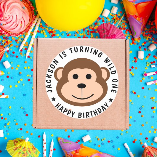 Wild Monkey Oerwoud Safari Dier Kids Verjaardag Ronde Sticker