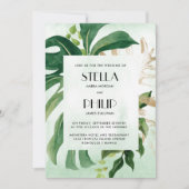 Wild monstera tropical gold leaves bruiloft kaart (Voorkant)