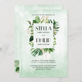 Wild monstera tropical gold leaves bruiloft kaart