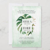 Wild monstera tropical gold verlaat formeel huweli kaart (Voorkant)