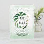 Wild monstera tropical gold verlaat formeel huweli kaart (Staand voorkant)