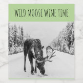 Wild Moose In Sneeuw Wijn Tijd Wijn Etiketten (Enkel label)