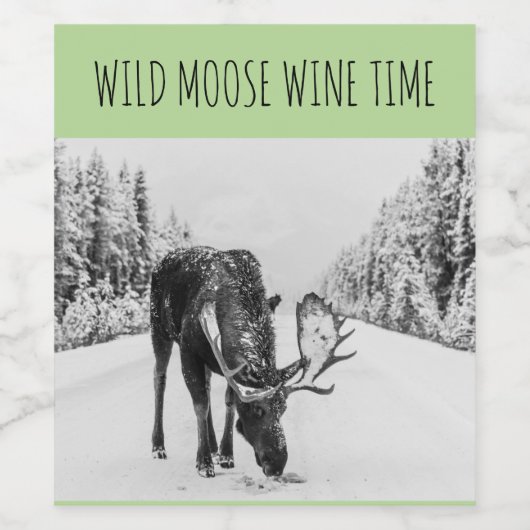 Wild Moose In Sneeuw Wijn Tijd Wijn Etiketten (Enkel label)