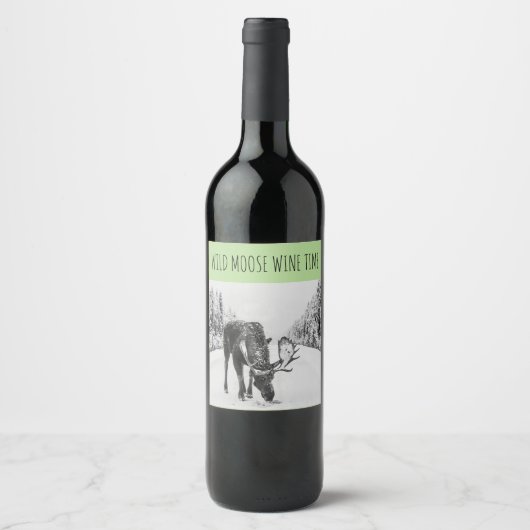 Wild Moose In Sneeuw Wijn Tijd Wijn Etiketten (Voorkant)