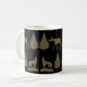 Wild Moose Wolves Pine Trees Rustic Tan Black Koffiemok (Voorkant links)