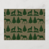 Wild Moose Wolves Pine Trees Rustic Tan Green Briefkaart (Voorkant)