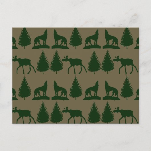 Wild Moose Wolves Pine Trees Rustic Tan Green Briefkaart (Voorkant)