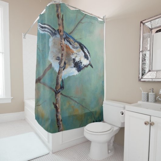 Wild Mountain Chickadee Fine Art Douchegordijn (In situ)