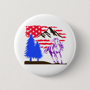 Wild Mountain Horse Galloping Ronde Button 5,7 Cm