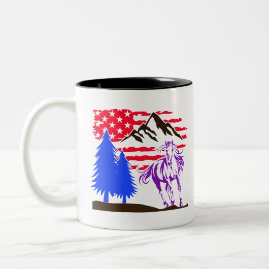 Wild Mountain Horse Galloping Tweekleurige Koffiemok (Links)