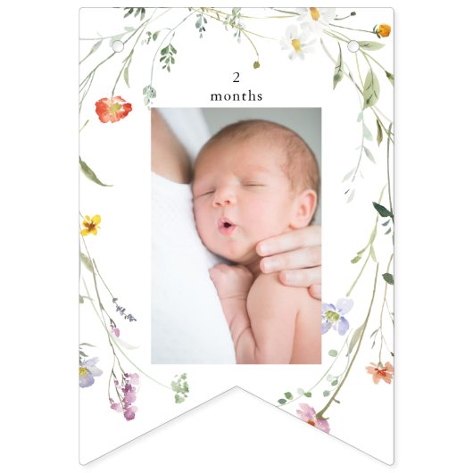 Wild Multicolor Bloemen Eerste Verjaardag Vlaggetjes (Tweede vlag)