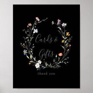 Wild Multicolor Floral Black Cards and Gifts Sign Poster