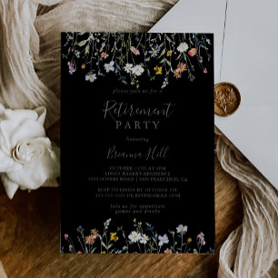 Wild Multicolor Floral Black Retirement Party Kaart