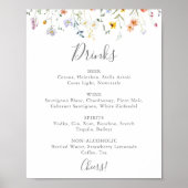 Wild Multicolour Bloemen Bruiloft Drinken Menu Sig Poster (Voorkant)
