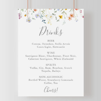 Wild Multicolour Bloemen Bruiloft Drinken Menu Sig Poster