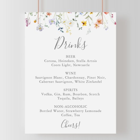 Wild Multicolour Bloemen Bruiloft Drinken Menu Sig Poster