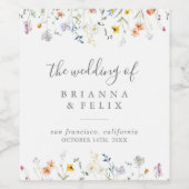 Wild Multicolour Bloemen Bruiloft Wijn Labels Etiket (Enkel label)