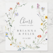 Wild Multicolour Bloemen Cheers Bruiloft Wijn Etik Etiket (Enkel label)